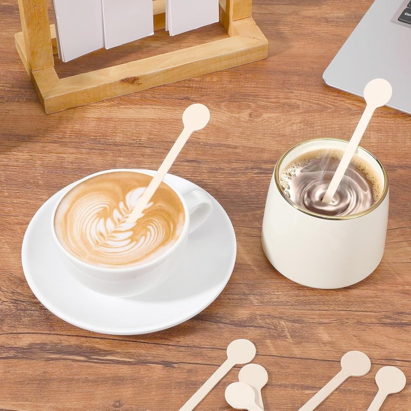 HLSN 200Pcs Coffee Stirrers- 5.9 Inch Natural Wooden Coffee Stirrers With Round Ends, Disposable Biodegradable Cafe Grade Coffee Stir Sticks Wood Beverage Mixer for Coffee Cocktails Milk Tea - Image 5